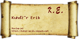 Kuhár Erik névjegykártya